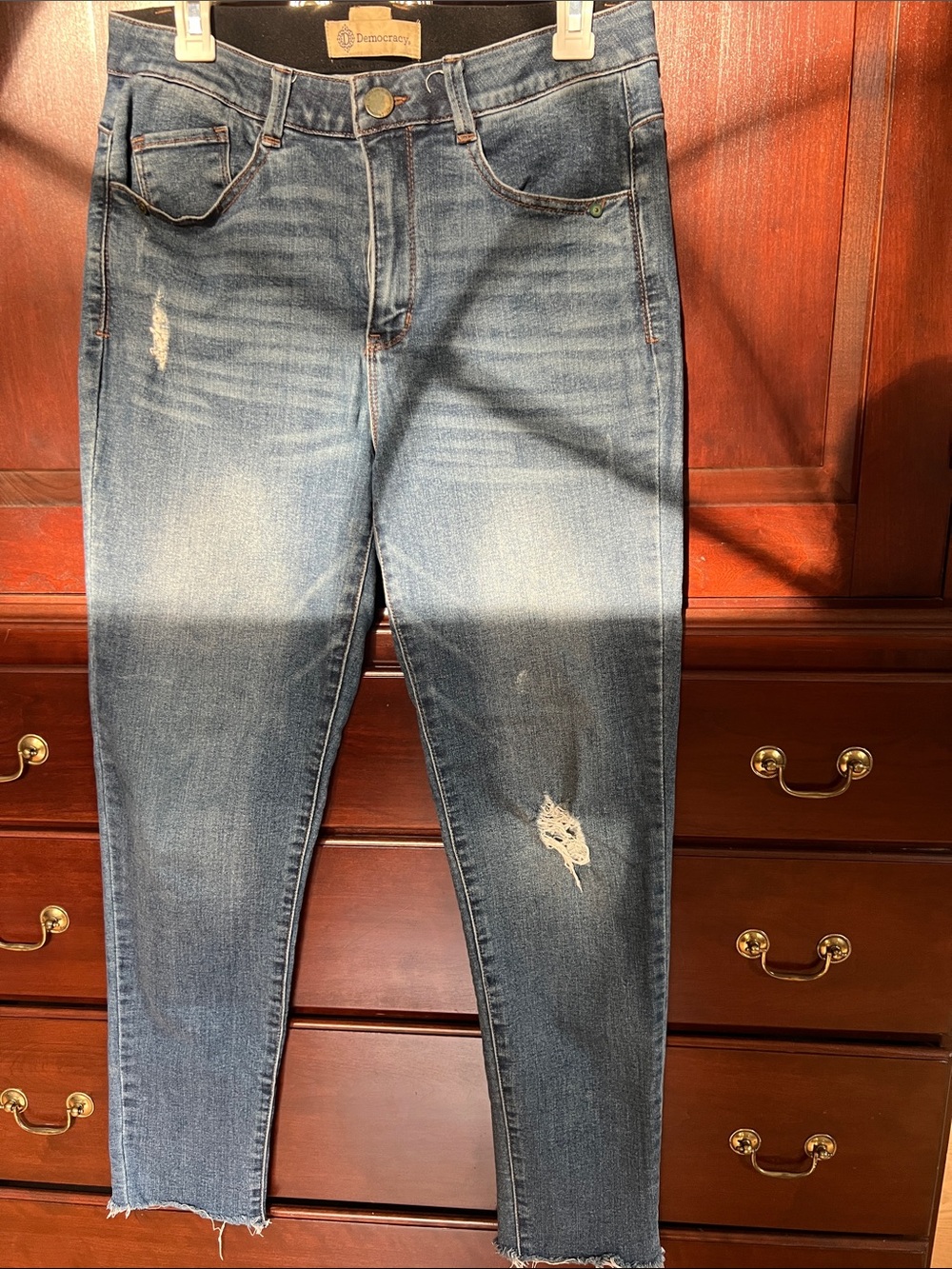 Democracy Women's Distressed Medium Blue Skinny Jeans